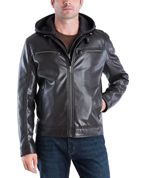 michael kors faux leather hooded jacket